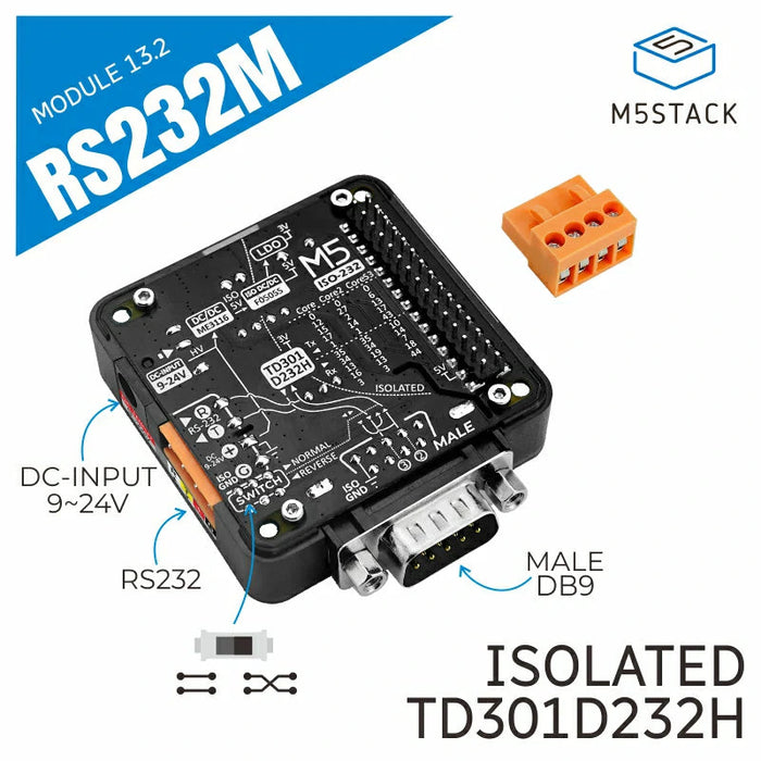 M5stack Raspberry Connector M5Stack RS232Mモジュール 13.2 (DB9オスコネクタ) — スイッチサイエンス