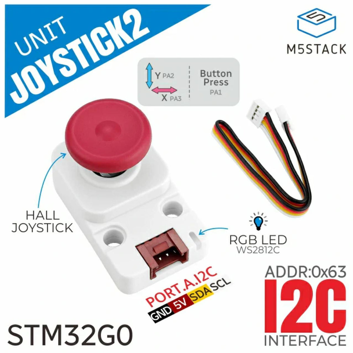 M5Stack用 I2Cジョイスティックユニット RGB LED付き (STM32G030