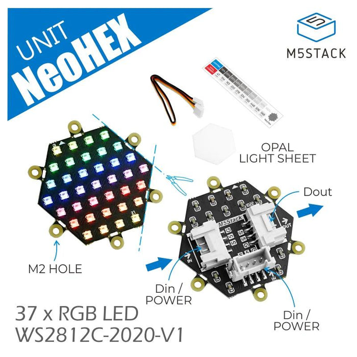 M5Stack用WS2812搭載 NeoHEX 37 RGB LEDボード