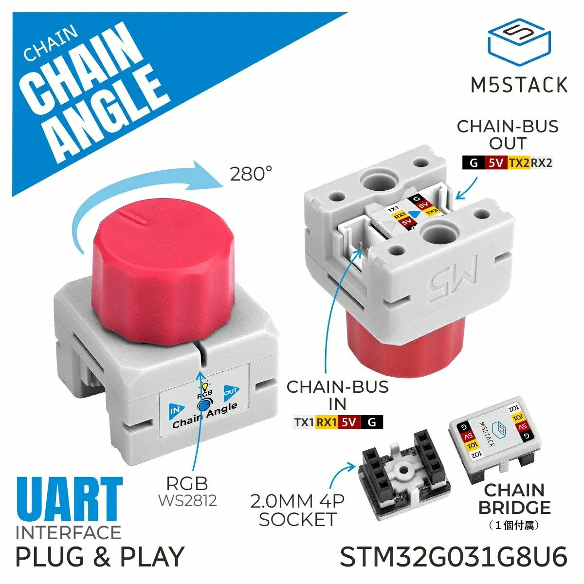 家財便ナルミ　炎炎ノ消防隊jG バイブスイッチ付き　ユニット付き M5Stack Chain Angle（STM32G031/RGB LED搭載ノブ入力ユニット