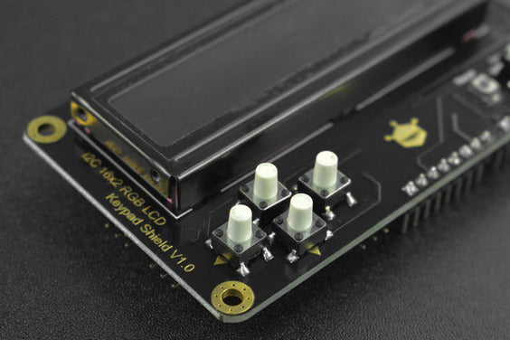 I2C接続キャラクタ液晶シールド（RGBバックライト、背景色：黒）