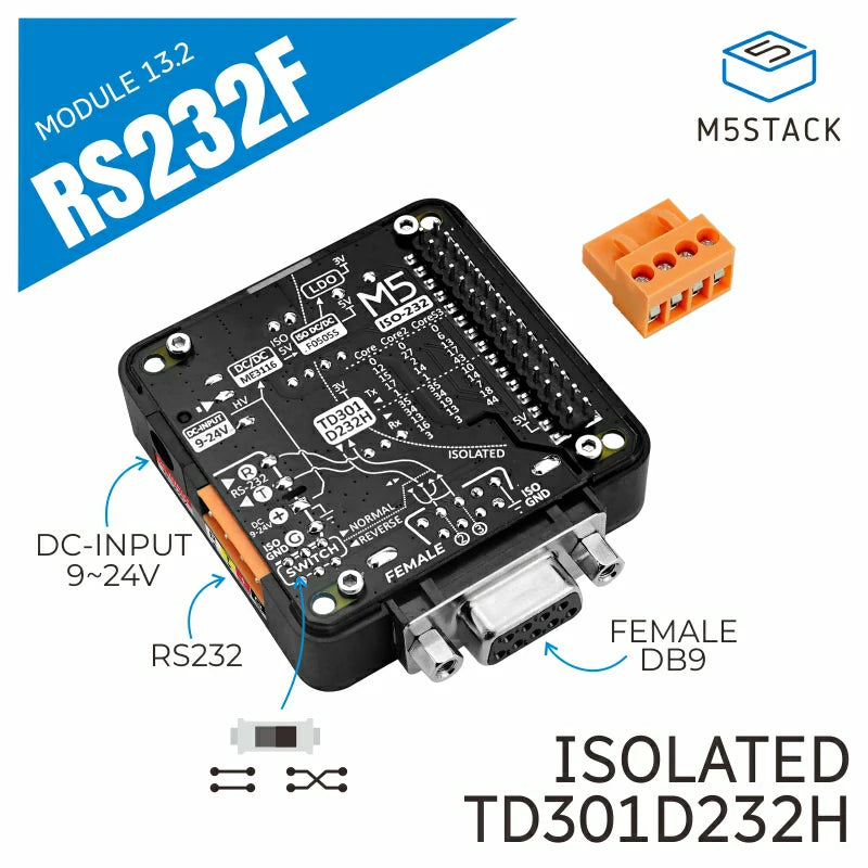 M5Stack RS232Fモジュール 13.2 （DB9メスコネクタ） — スイッチサイエンス