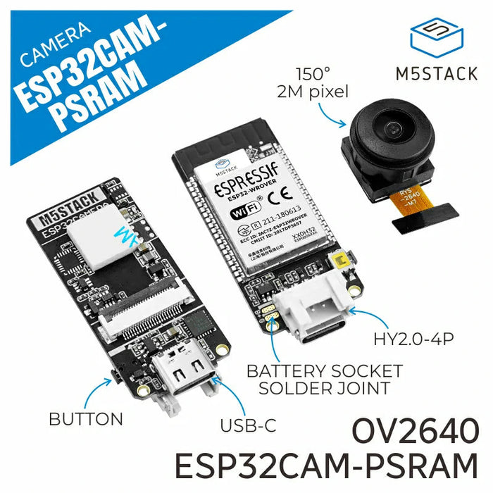 M5Stack ESP32CAM-PSRAM 魚眼レンズカメラモジュール (OV2640)