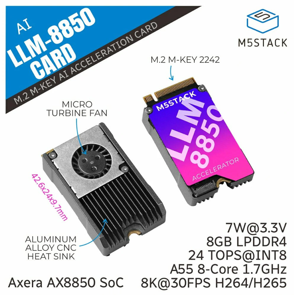 M5Stack AI-8850 LLMアクセラレーション M.2モジュール (AX8850)--在庫