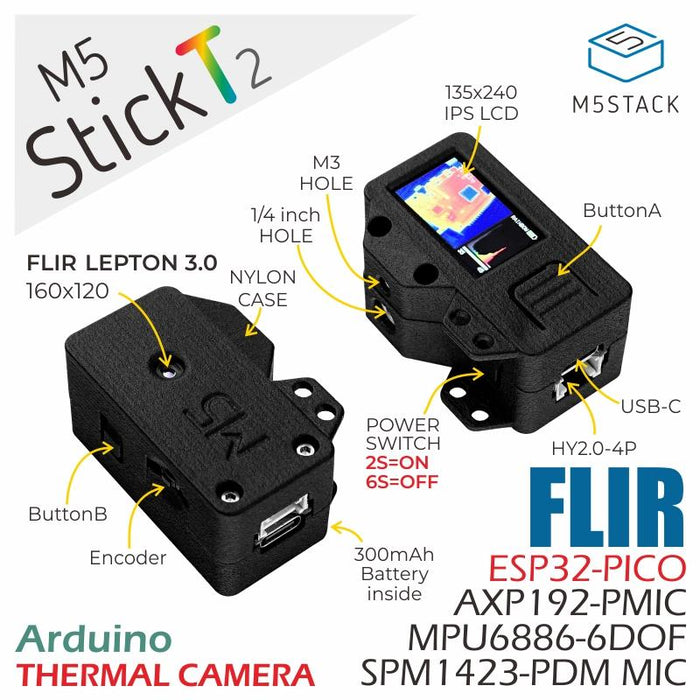 M5StickT2 ESP32搭載 サーモグラフィーカメラ開発キット（Lepton 3.0）