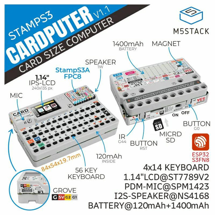 M5stack Car M5Stack Cardputerキット v1.1(M5StampS3A付属)--在庫限り — スイッチサイエンス