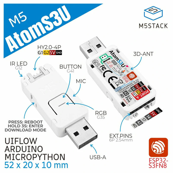 AtomS3U ESP32S3搭載開発キット（USB-A ）