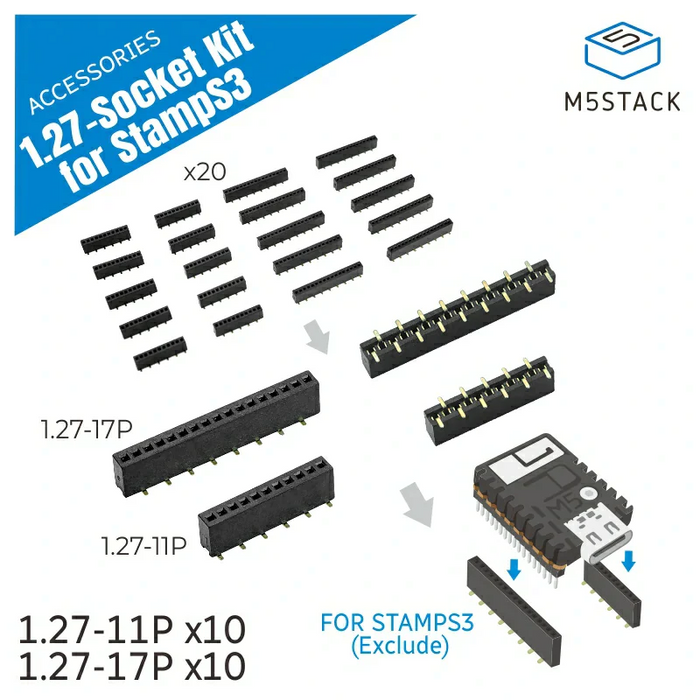 M5StampS3用 1.27-11P/17P SMDピンソケット（各10個パック）