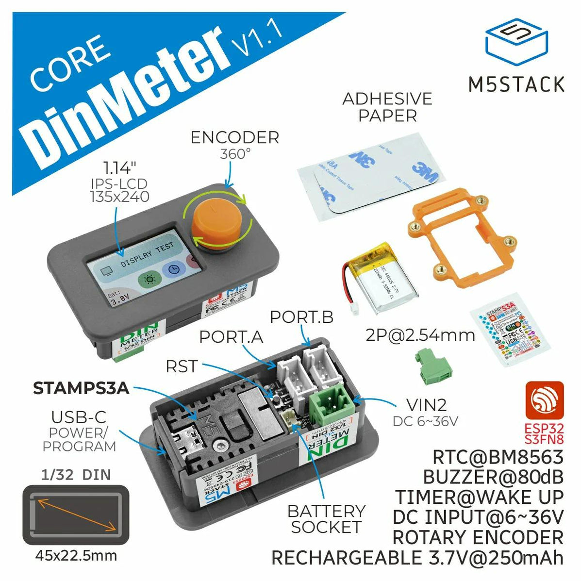 M5Stack Din Meter v1.1（M5Stamp S3A搭載） — スイッチサイエンス