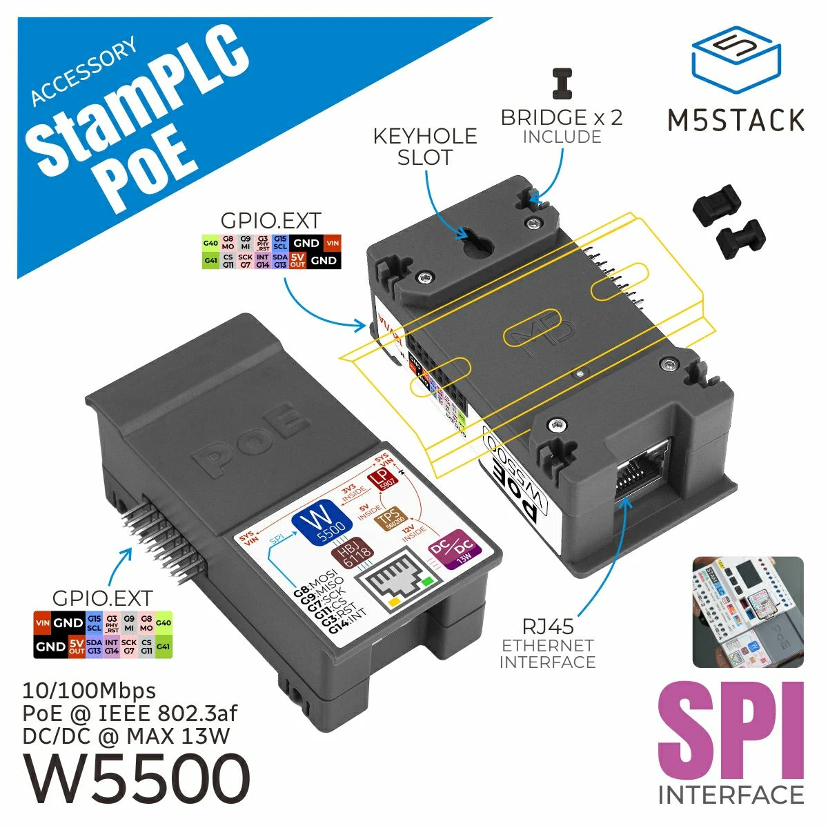 M5Stamp PLCコントローラー用イーサネットモジュール（PoE対応