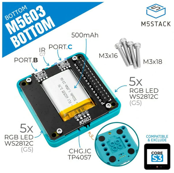 M5stack Raspberry Connector M5Stack CoreS3用バッテリーボトム — スイッチサイエンス