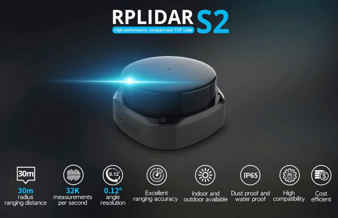 RPLiDAR S2M1 360°レーザースキャナー（範囲30 m、電源5 V）